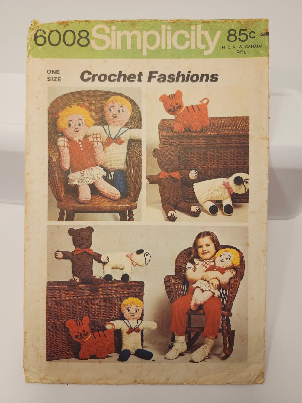Simplicity Vintage Crochet Pattern 6008 Boy Girl Doll Bear Tiger